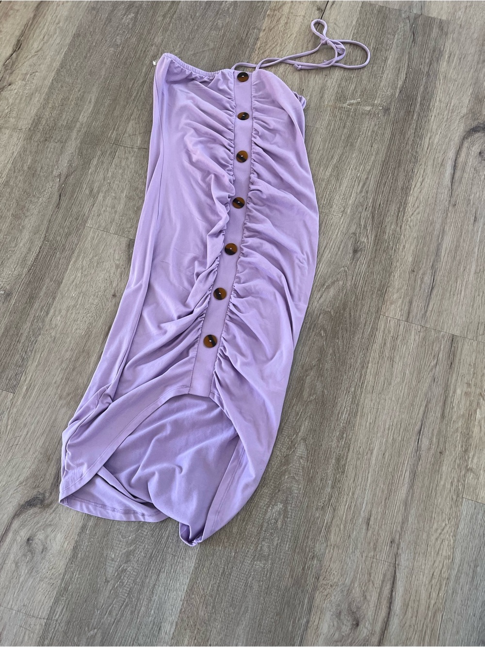 Lilac Button-Front Ruched Maxi Dress